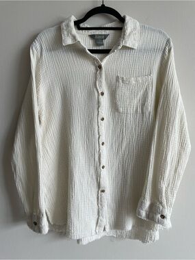 Natural Reflections 100% cotton long sleeve gauze shirt button up lagenlook L